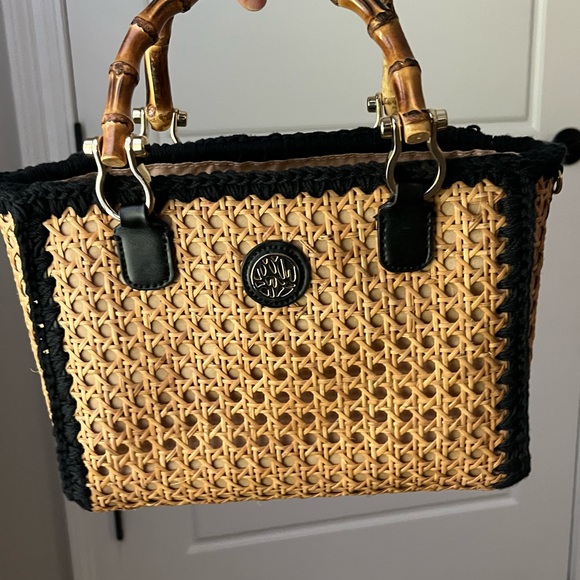 LILLY PULITZER MINI GREYDON CANE TOTE *ONYX* NATURAL BAMBOO - Picture 4 of 11